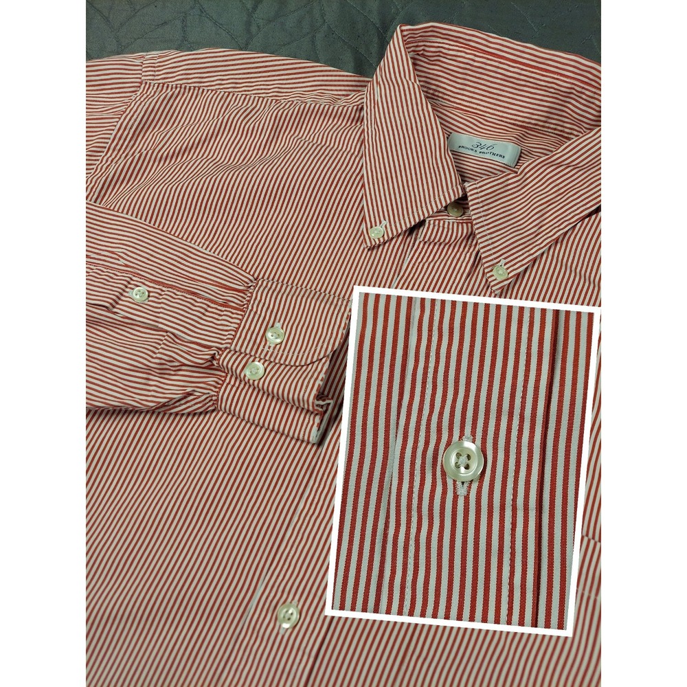 Brooks Brothers 346 Mens 16.5 Red Striped Button Down Dress Shirt Long Sleeve